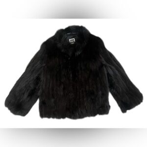 SAGA Black Fox Fur Coat Jacket XL Finland Fur Fluffy Warm Very Good Condition